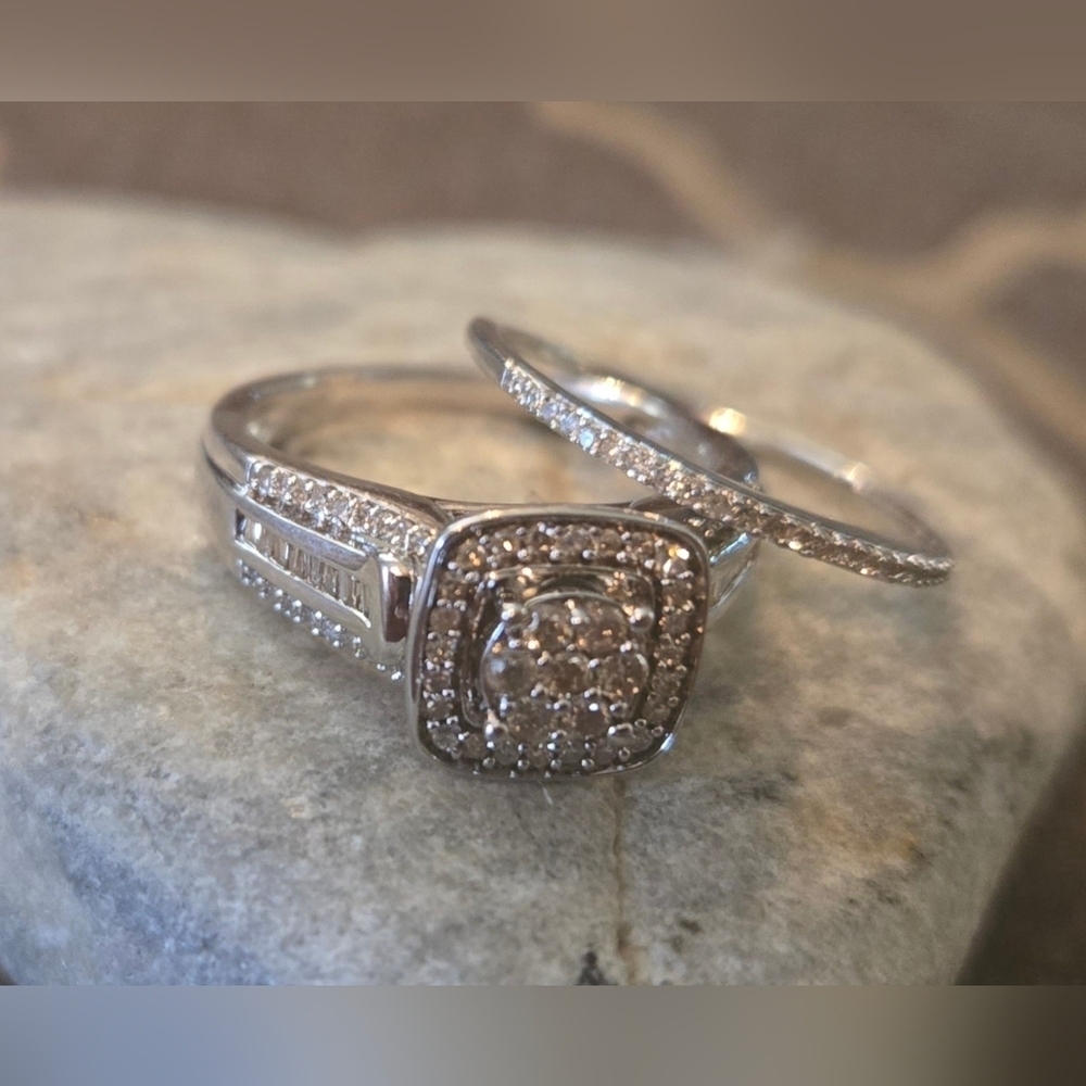 Diamond Wedding Ring Set | Size 7, 6.75 | 925 Sterling Silver | 0.51 ctw - Picture 13 of 16
